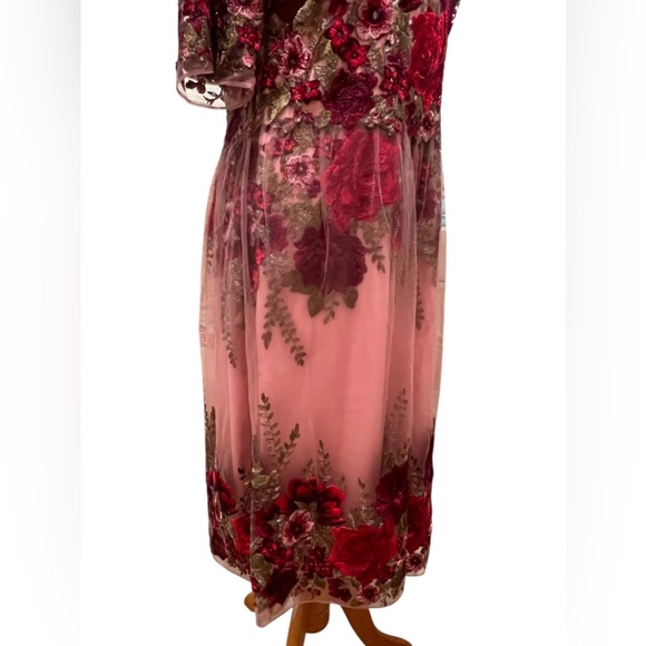 Marchesa Notte Rose Throw Floral Red Pink Tulle Embroidered Dress Size 12 Love - Picture 13 of 16